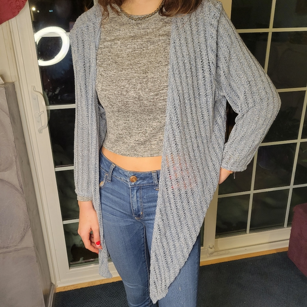 Ruby Rd. Light blue waterfall shrug sweater Size L